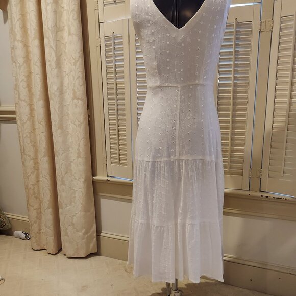 White Eyelet V-neck Beachy Casual Gauze Dress Size 4 Dressbarn - Picture 7 of 9
